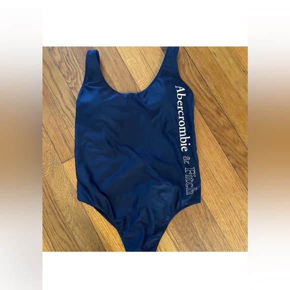 NWOT Abercrombie & Fitch Women One Piece Swimsuit Sz  HighLeg Cheeky Large Logo - Picture 2 of 5